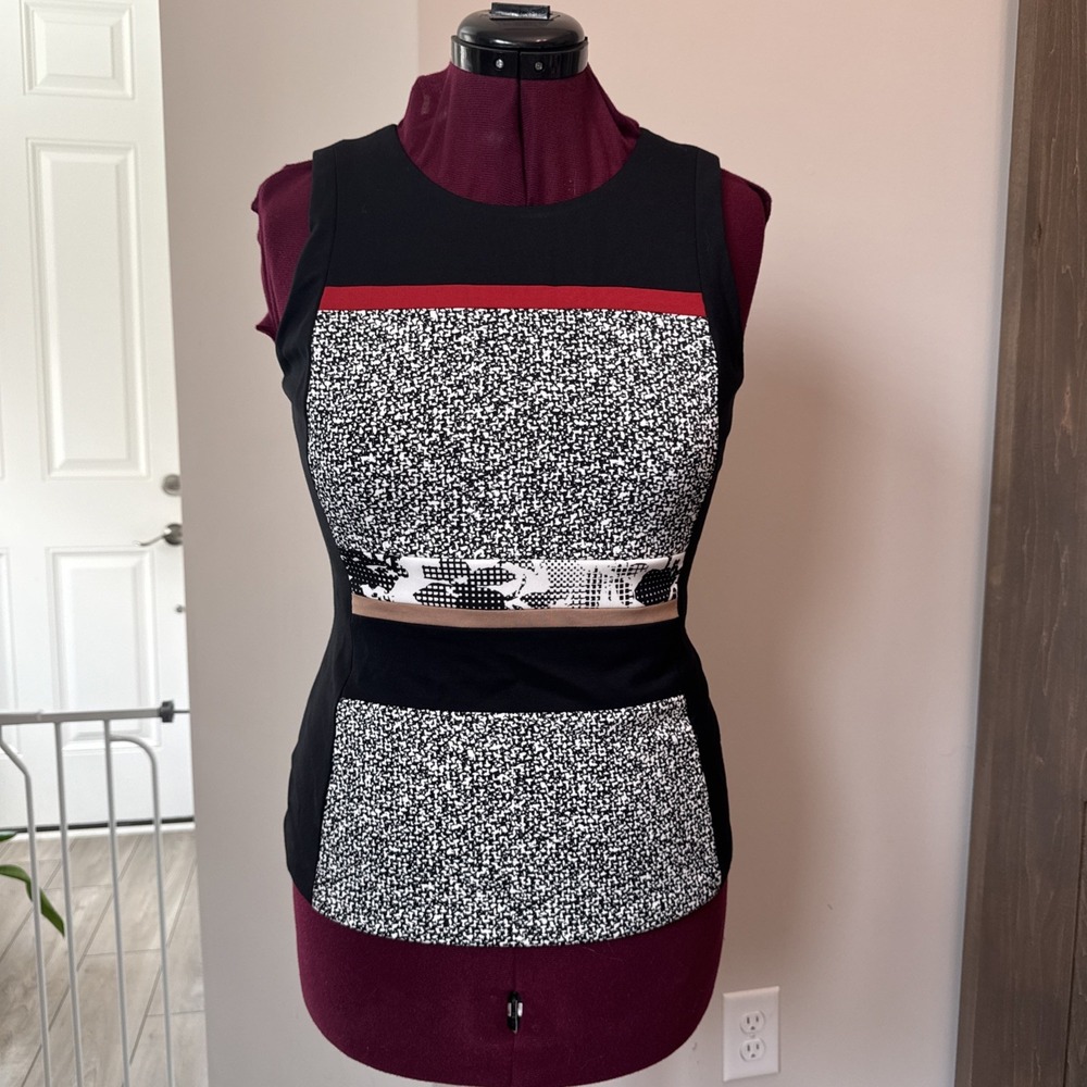 White House Black Market Colorblock Sleeveless Bodice Top‎ lined zipper artsy